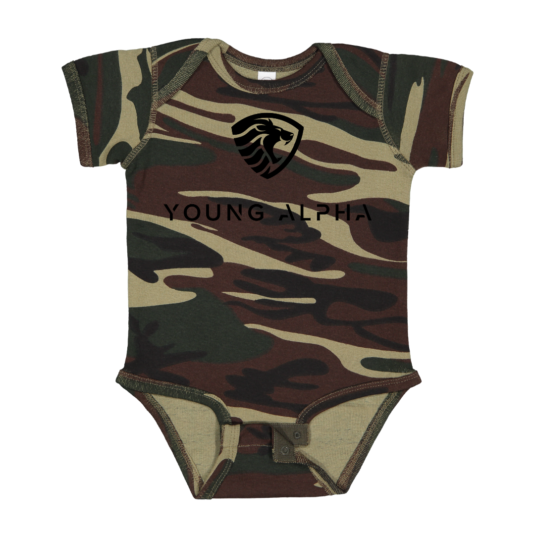 Young Alpha Infant body suit blackout camo